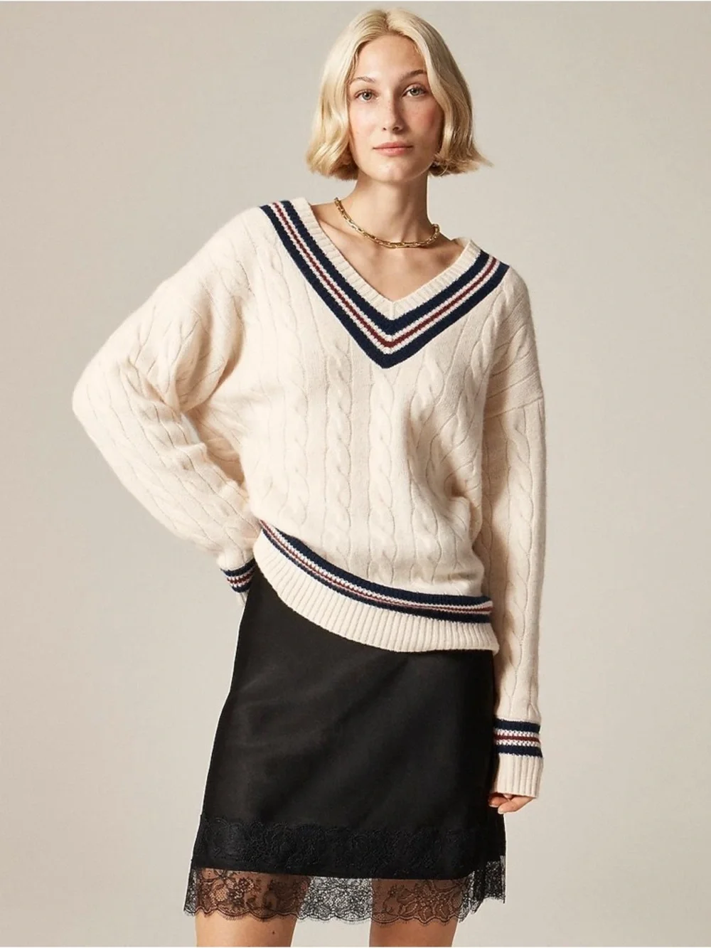 J Crew Cashmere cable-knit cricket sweater - Picture 1 of 3